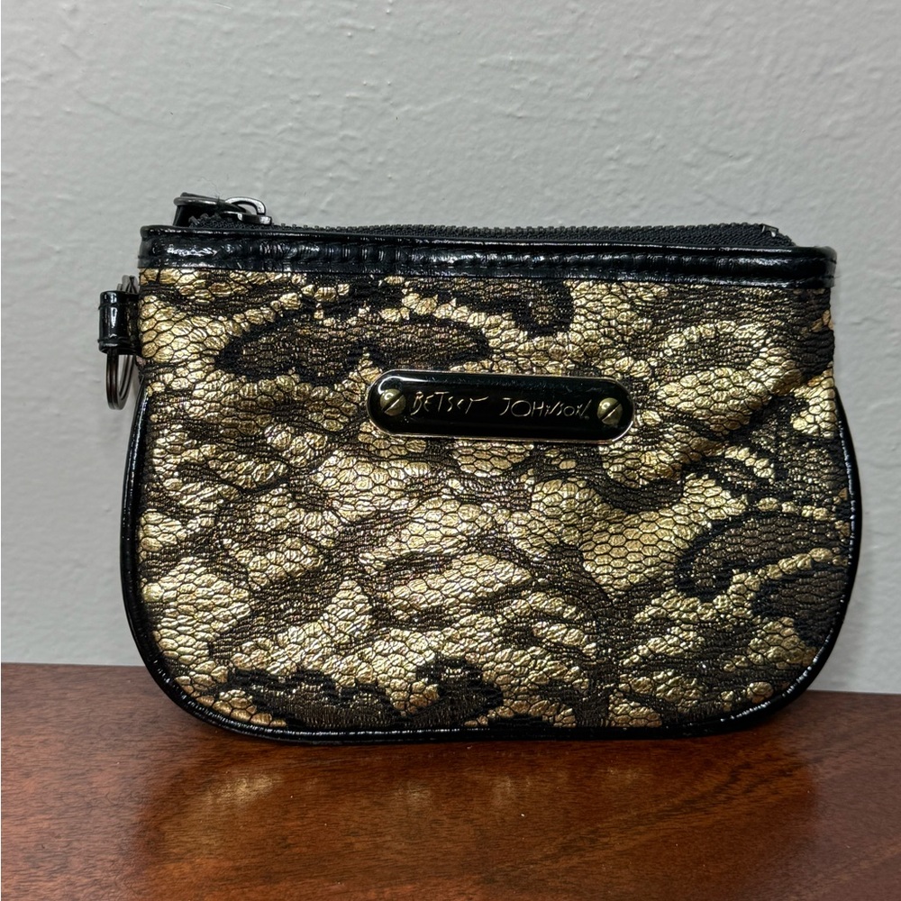 Betsey Johnson Black and Gold Lace Cosmetic Bag